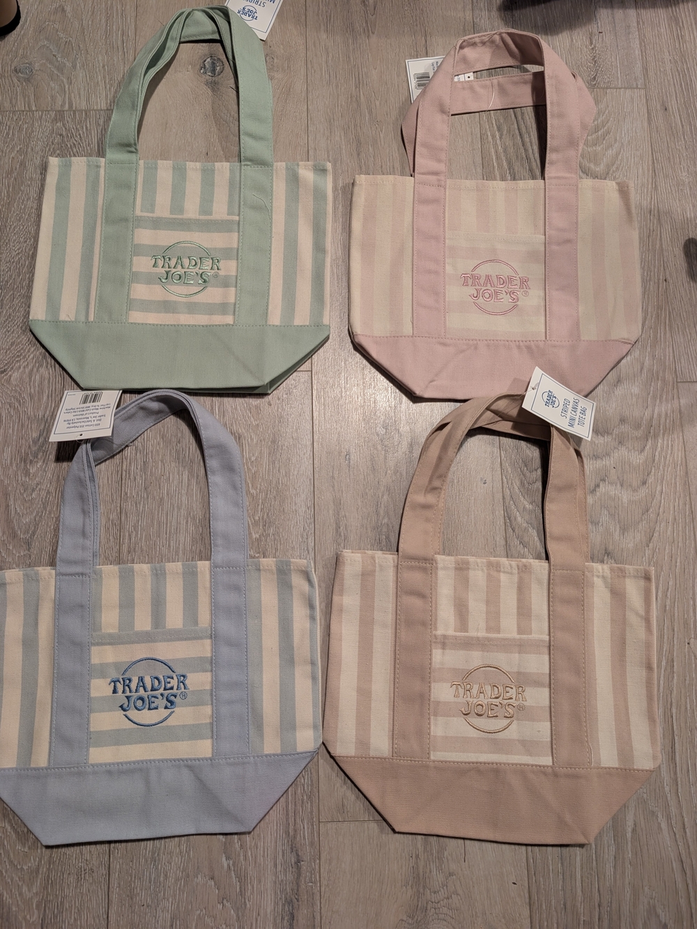 Trader Joe's Pastel Stripe Canvas Tote - Sage, Pink, Blue, Beige